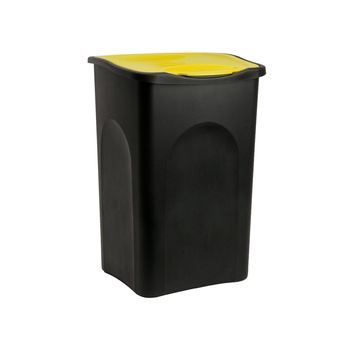 Cos gunoi cu capac, Plastic, Negru/Galben, 50 L Cos gunoi cu capac, Plastic, Negru/Galben, 50 L