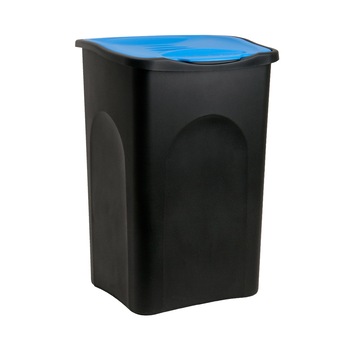 Cos gunoi cu capac, Plastic, Negru/Albastru, 50 L Cos gunoi cu capac, Plastic, Negru/Albastru, 50 L