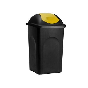Cos gunoi cu capac glisant, Plastic, Negru/Galben, 60 L Cos gunoi cu capac glisant, Plastic, Negru/Galben, 60 L