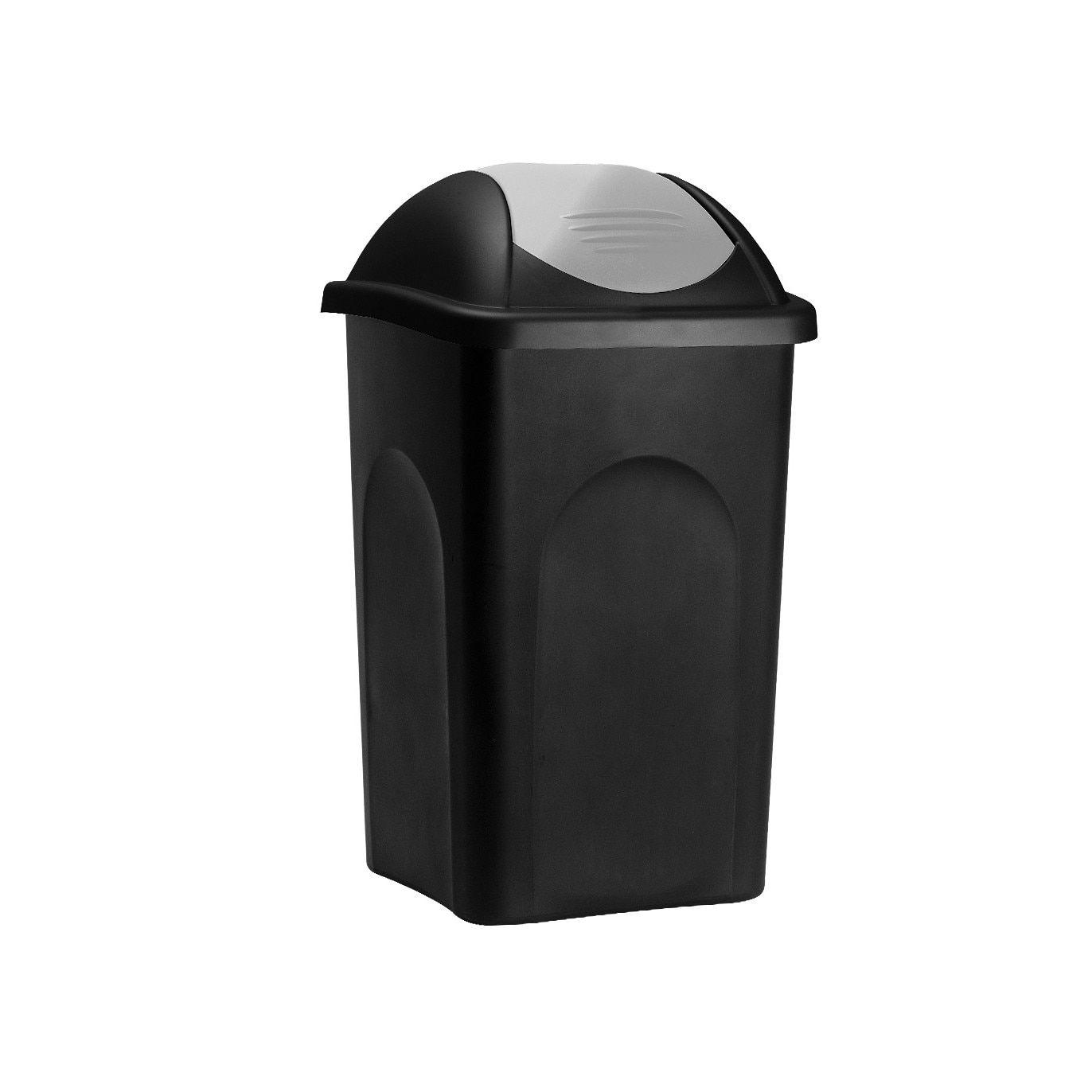 Cos gunoi cu capac glisant, Plastic, Negru/Argintiu, 60 L