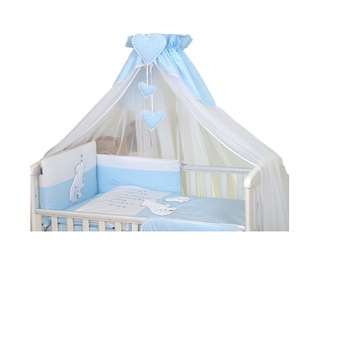 Baldachin din tul pentru patut bebe, Inima Blue cu buline, 160 x 600 cm, suport de prindere Baldachin din tul pentru patut bebe, Inima Blue cu buline, 160 x 600 cm, suport de prindere