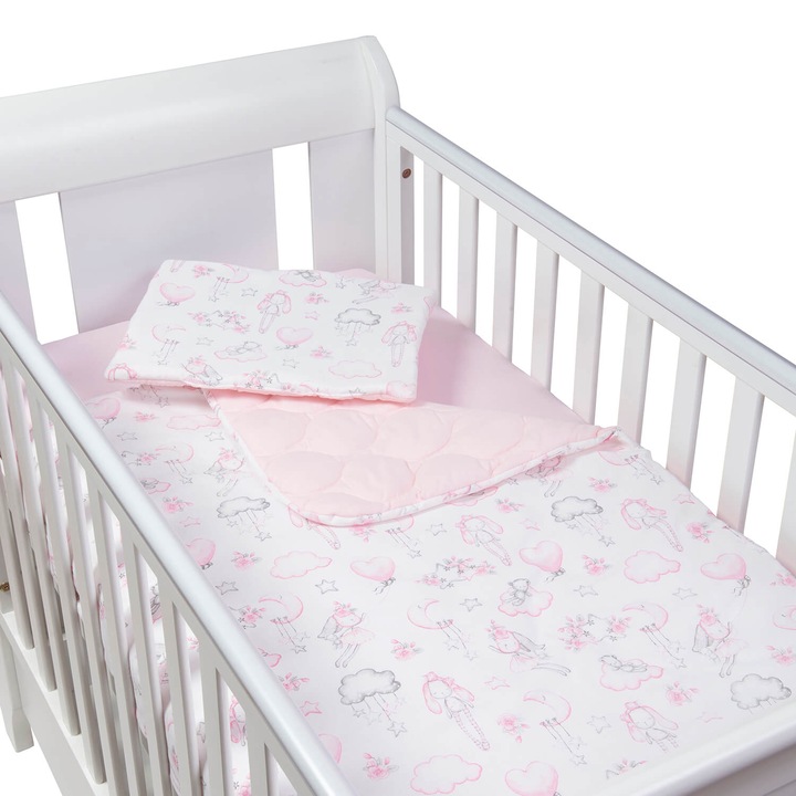 Set lenjerie matlasata 3 piese Kidizi Fairy Clouds, include perna, plapumioara si cearceaf