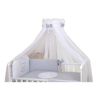 Baldachin din tul pentru patut bebe, Fundita cu stelute, Gri 160 x 600 cm, suport de prindere Baldachin din tul pentru patut bebe, Fundita cu stelute, Gri 160 x 600 cm, suport de prindere