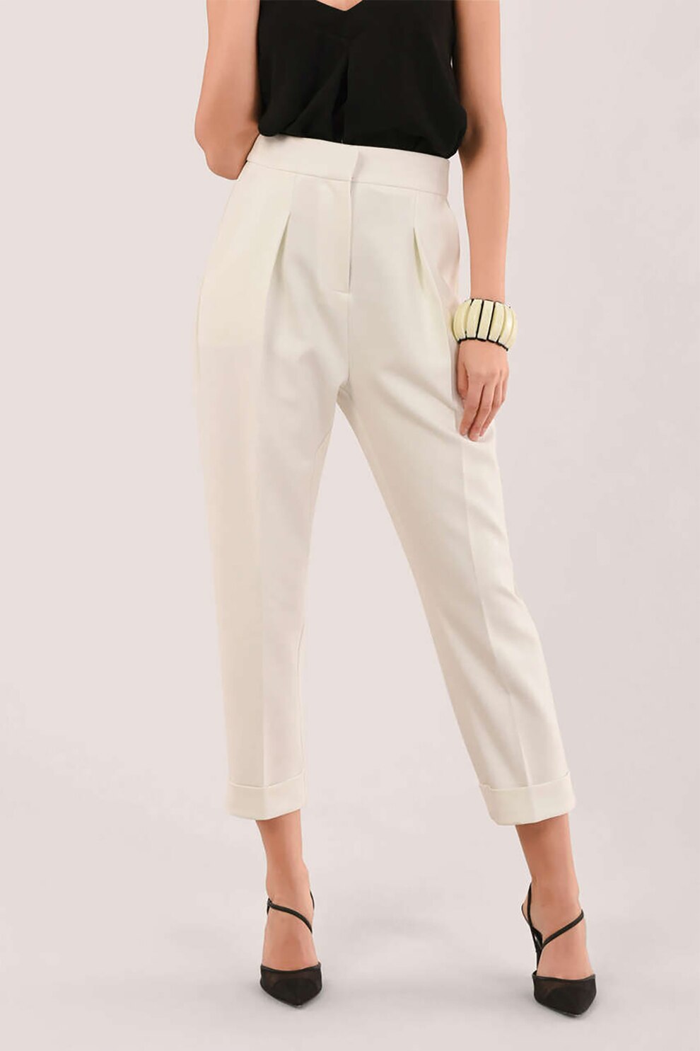 Closet LONDON, Pantaloni conici cu talie inalta, Alb prafuit