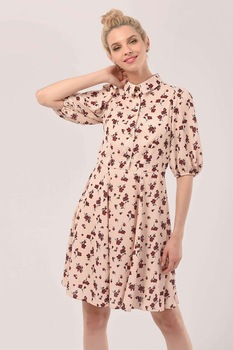 Closet LONDON, Rochie mini evazata cu imprimeu floral, Roz piersica/Rosu Closet LONDON, Rochie mini evazata cu imprimeu floral, Roz piersica/Rosu
