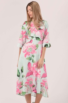 Closet LONDON, Rochie midi cu cordon pe partea din spate, Verde pal/Roz pal/Verde feriga Closet LONDON, Rochie midi cu cordon pe partea din spate, Verde pal/Roz pal/Verde feriga