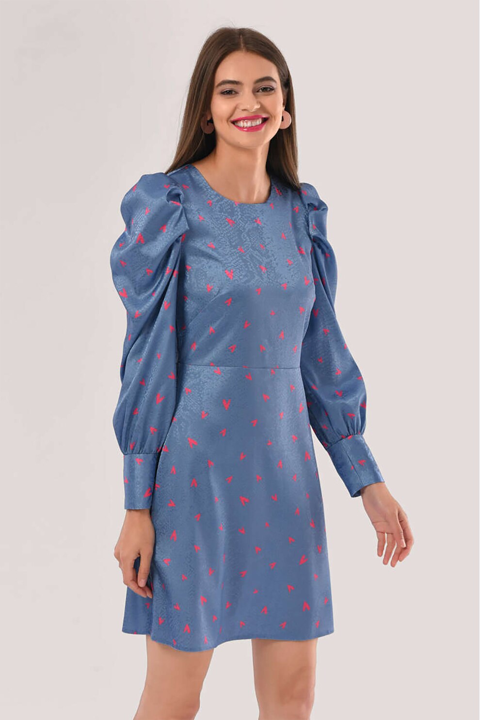 Closet LONDON, Rochie mini cu maneci bufante, Albastru prafuit