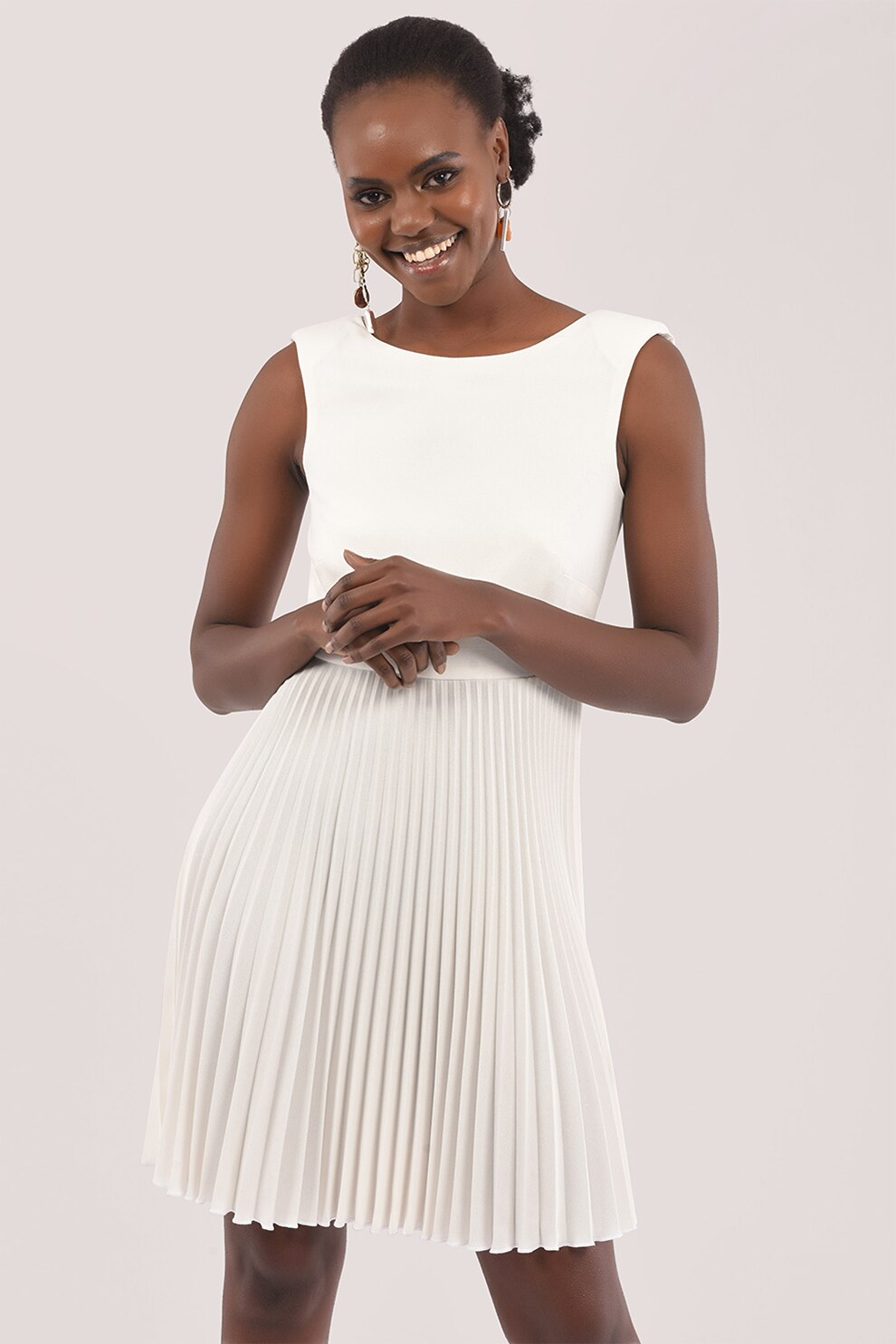 Closet LONDON, Rochie fara maneci cu pliuri in partea de jos, Alb, XL