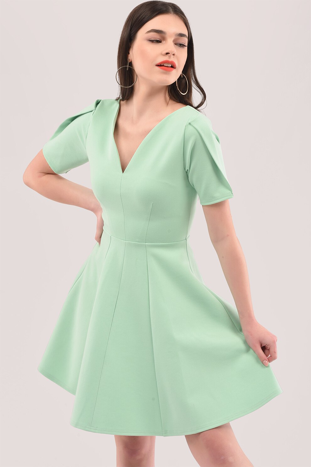 Closet LONDON, Rochie evazata cu decolteu in V, Verde persan