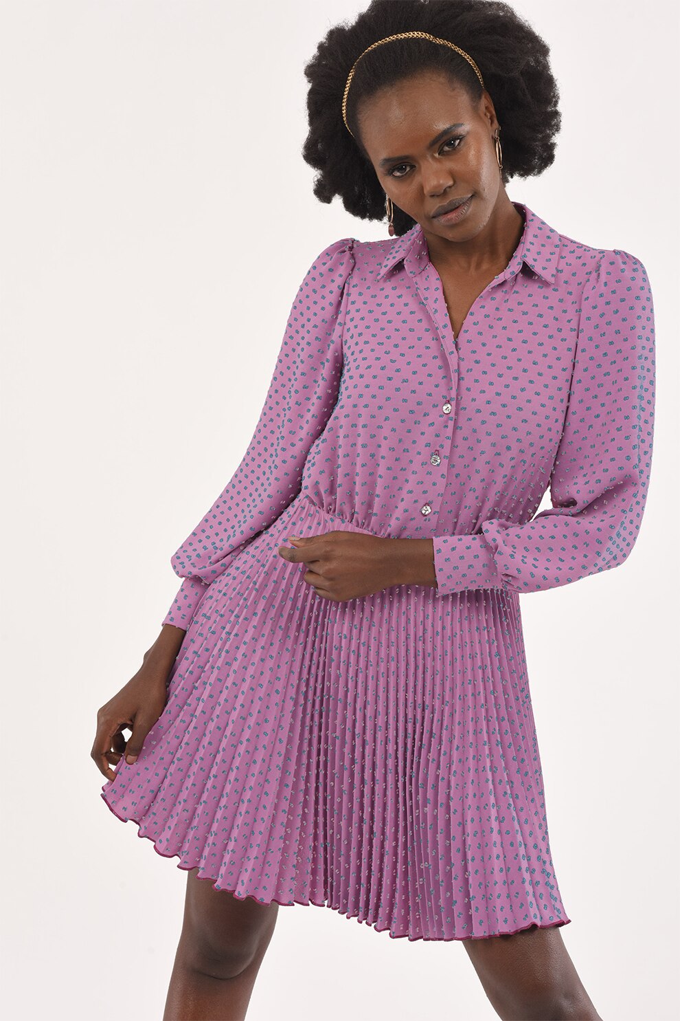 Closet LONDON, Rochie-camasa mini cu pliuri, Purpuriu