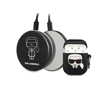 Husa Si Baterie Externa Premium Karl Lagerfeld Pentru Airpods 1 / 2, Negru Husa Si Baterie Externa Premium Karl Lagerfeld Pentru Airpods 1 / 2, Negru
