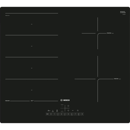 Plita incorporabila Bosch PXE611FC1E, Inductie, 3 zone de gatit, PerfectFry, PowerBoost, FlexInduction, 60 cm, Negru
