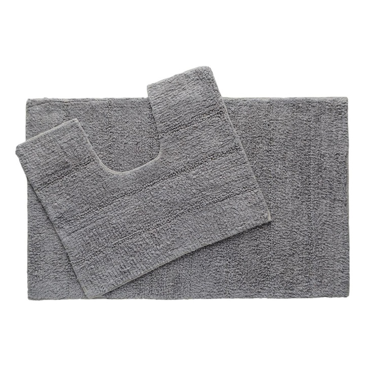 Set 2 covorase de baie din bumbac, gri, 80 x 50 cm si 50 x 40 cm