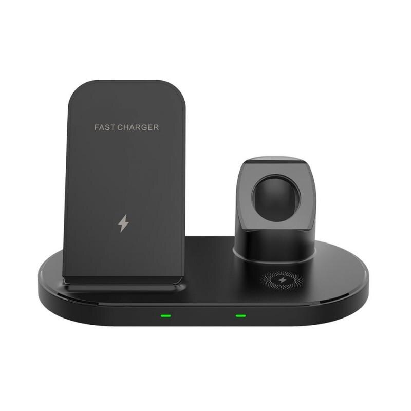 Statie de incarcare 3 in 1 TECH-PROTECT W55, Wireless Quick Charge, 15W, Cablu USB-C 1m inclus, Negru