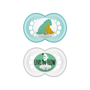 Set 2 Suzete, MAM Original, 12 Luni+, Model Dinozaur, Tetina din Silicon, Buton de Prindere, cu Cutie pentru Sterilizat, Fara BPA, Albastru/Alb Set 2 Suzete, MAM Original, 12 Luni+, Model Dinozaur, Tetina din Silicon, Buton de Prindere, cu Cutie pentru Sterilizat, Fara BPA, Albastru/Alb