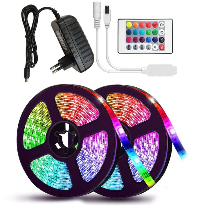 Banda Led Strip RGB, cu lumina multicolor, 5 m