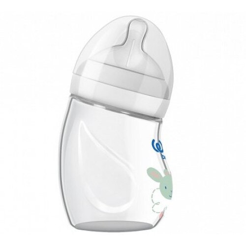 Biberon termorezistent curbat anti - colici, Wee Baby Natural, 180 ml, alb