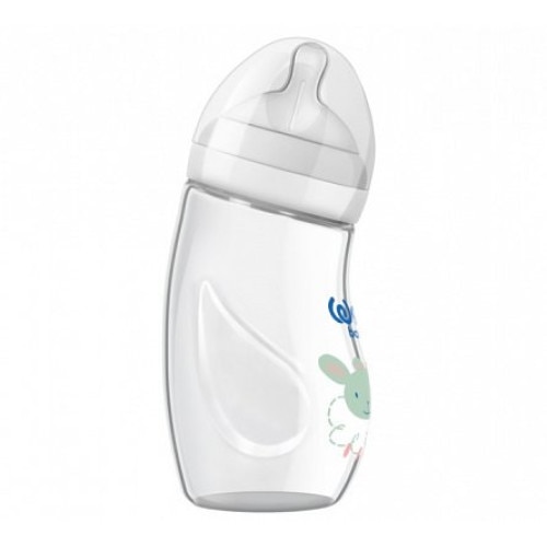 Biberon termorezistent curbat anti - colici, Wee Baby Natural, 260 ml, alb