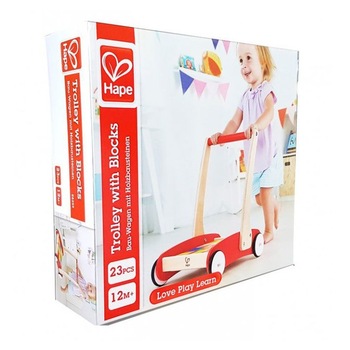 Jucarie Hape, Carucior cu cuburi, din lemn Jucarie Hape, Carucior cu cuburi, din lemn