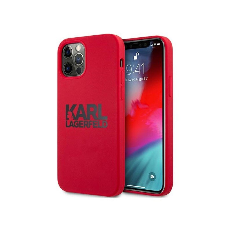 Husa Spate Premium Karl Lagerfeld Compatibila Cu iPhone 12 / 12 Pro, Colectia Stack Logo, Rosu - 499221