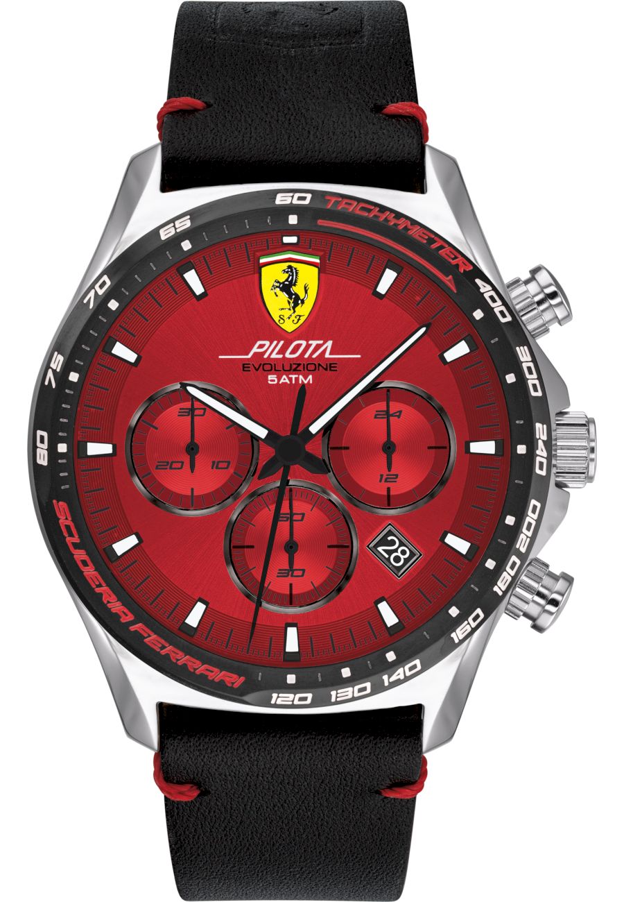 Ceas barbatesc sport SCUDERIA FERRARI, 44 mm, Negru/Rosu