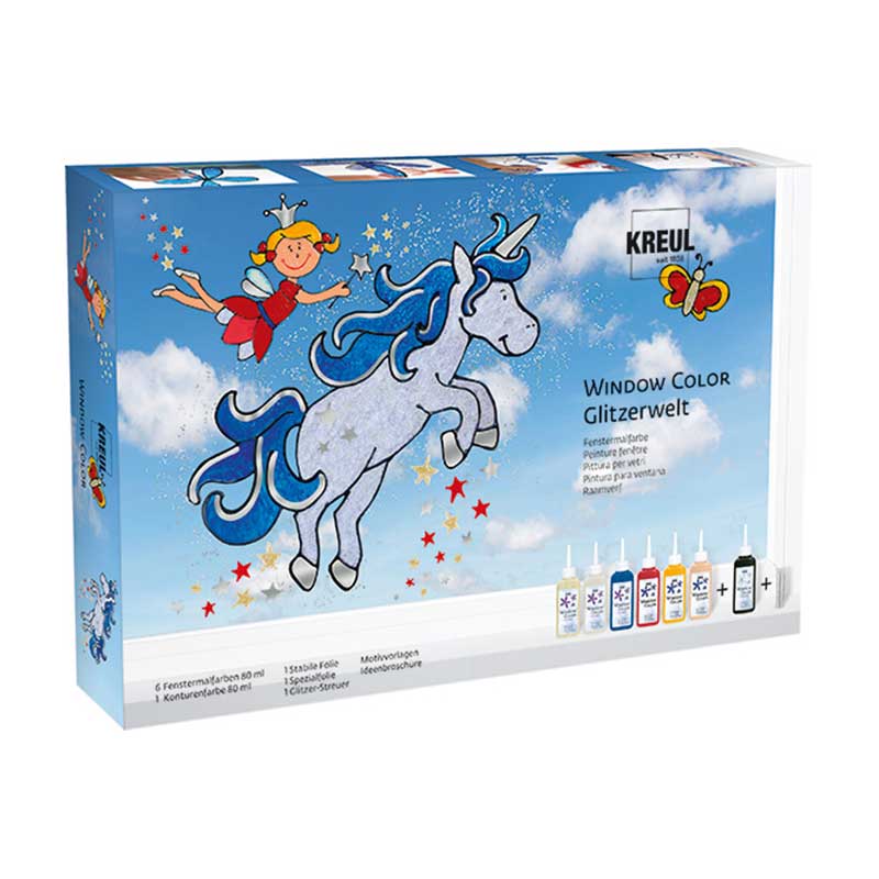 Set 6 x 80ml culori pentru sticla, Window Color, Glitter fantasy, C. Kreul