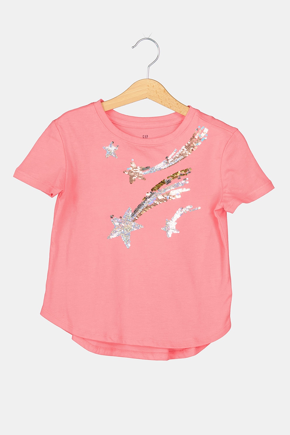 GAP, Tricou de jerseu cu aplicatie in forma de stea cu paiete, Roz aprins