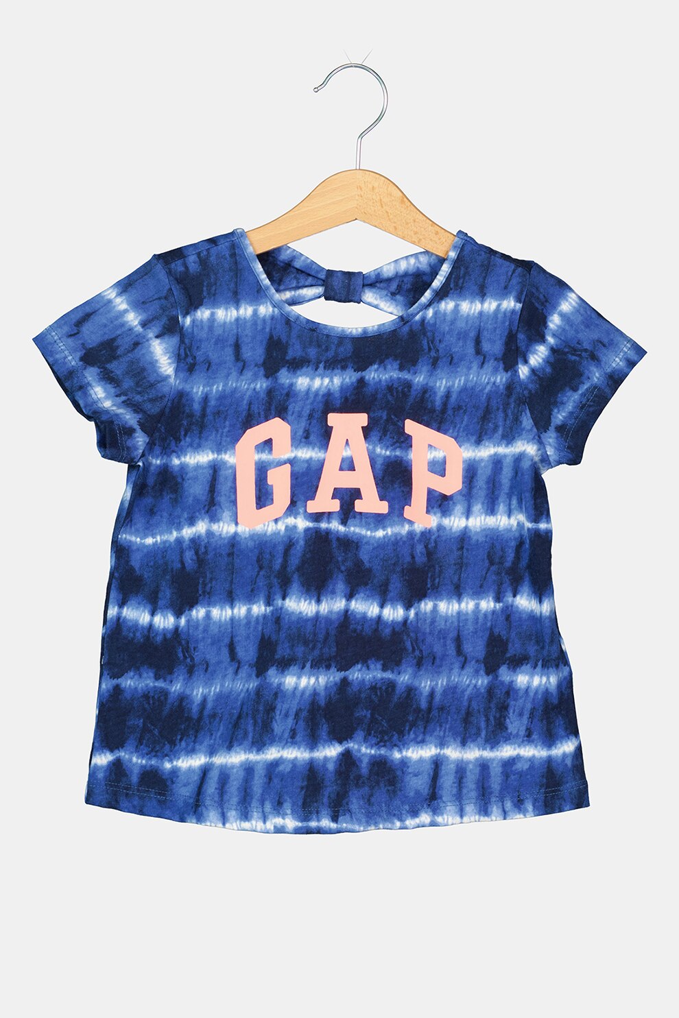 GAP, Tricou cu decolteu la baza gatului si imprimeu logo, Bleumarin inchis