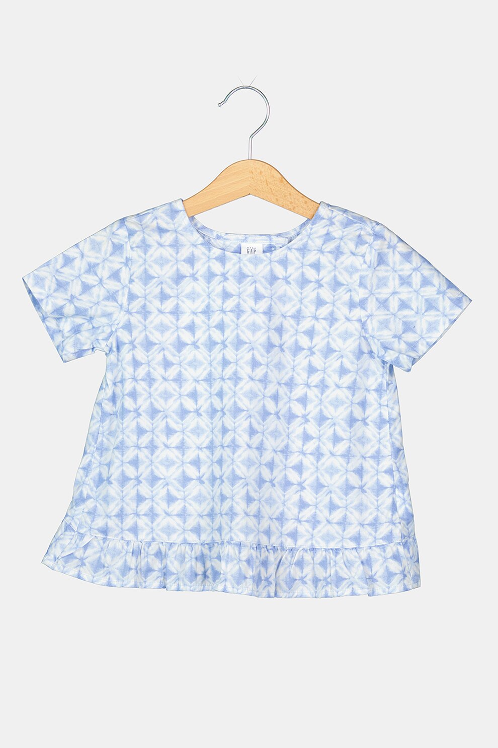 GAP, Tricou cu imprimeu si terminatie evazata, Albastru pastel/Alb