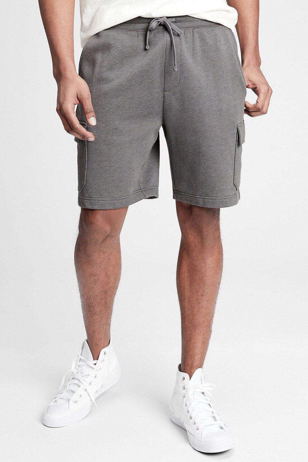 GAP, Pantaloni scurti cargo cu snur in talie, Gri melange