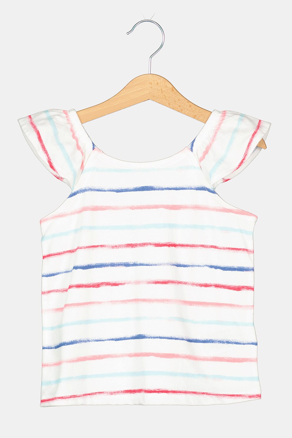 GAP, Tricou de jerseu cu maneci cu volane, Alb/Roz/Albastru prafuit