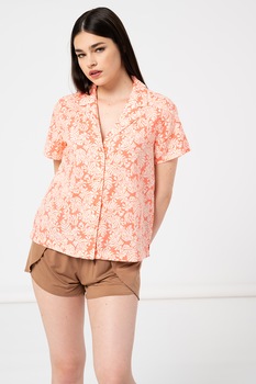 GAP, Bluza de pijama cu imprimeu si maneci scurte, Roz somon/Alb GAP, Bluza de pijama cu imprimeu si maneci scurte, Roz somon/Alb