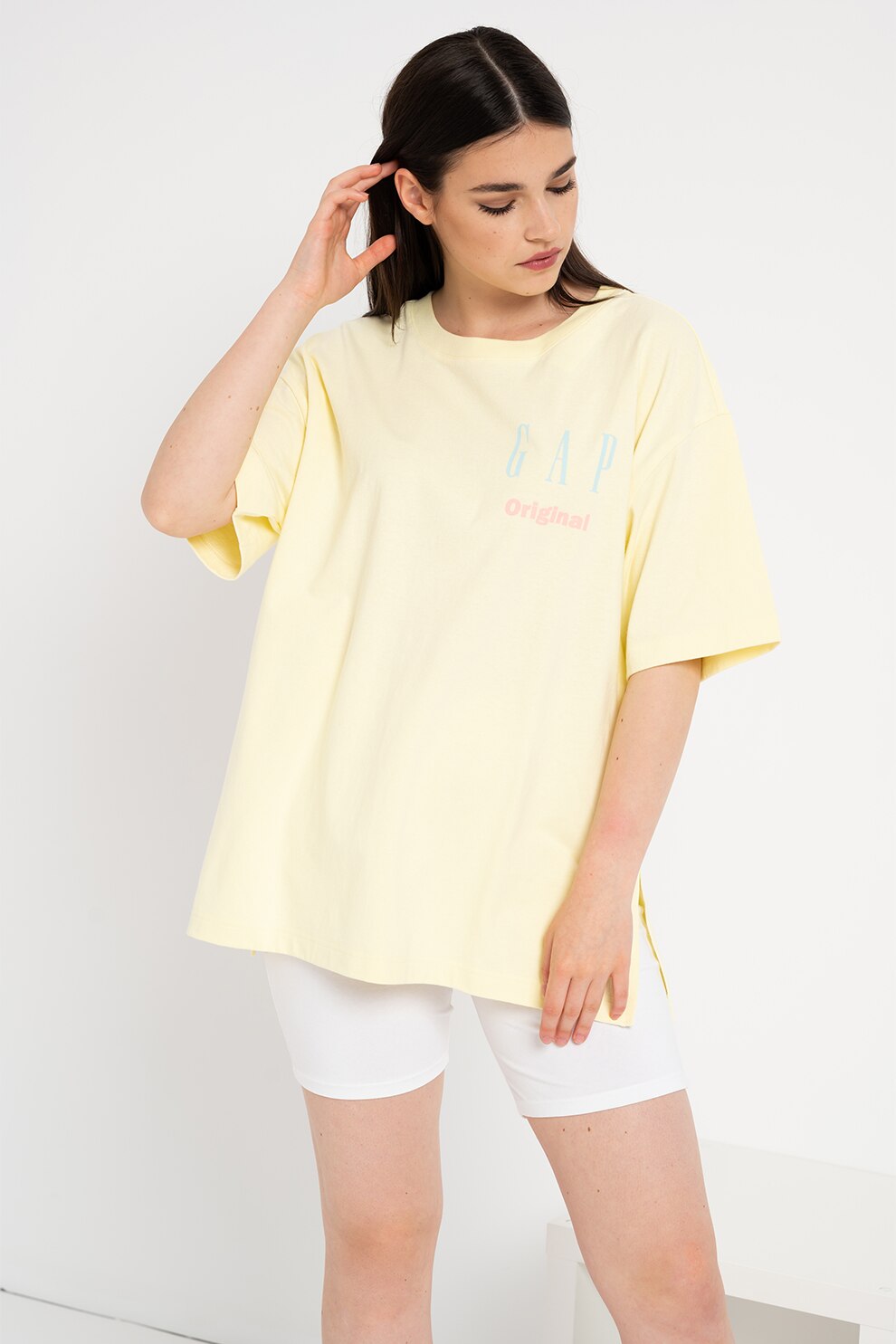 GAP, Tricou supradimensionat cu imprimeu logo, Galben/Bleu/Roz neon