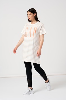 GAP, Rochie-tricou cu imprimeu logo, Alb/Taupe deschis/Oranj neon GAP, Rochie-tricou cu imprimeu logo, Alb/Taupe deschis/Oranj neon