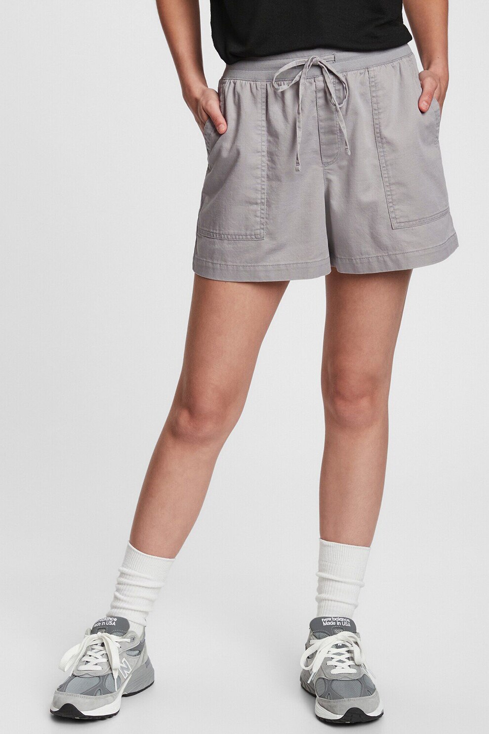 GAP, Pantaloni scurti din amestec de in cu talie ajustabila, Gri