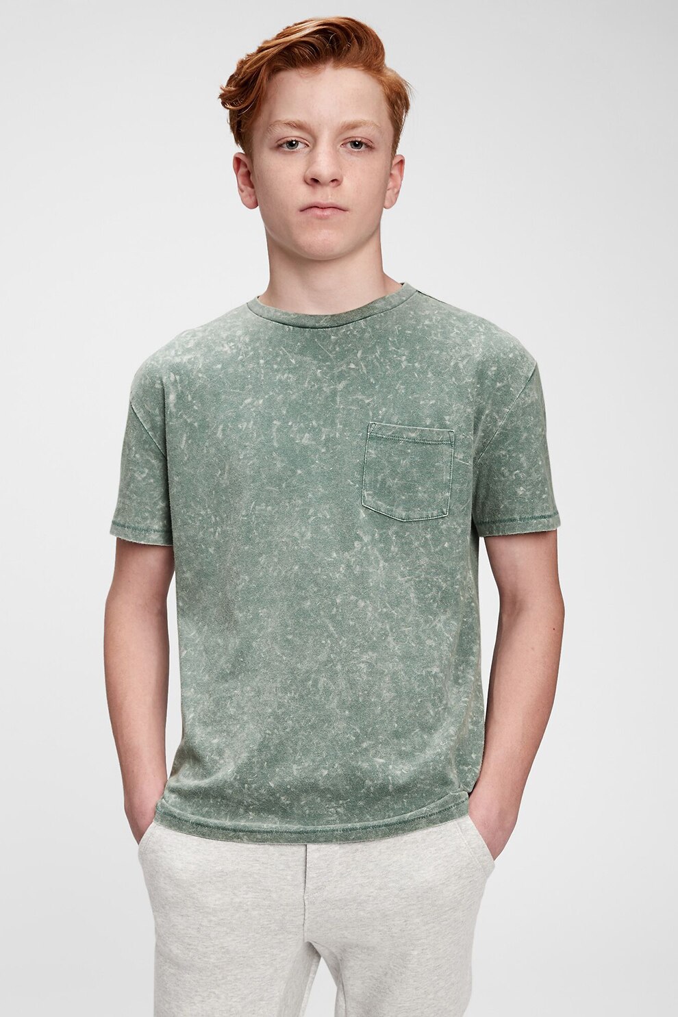 GAP, Tricou din bumbac organic cu buzunar aplicat pe piept, Verde sparanghel