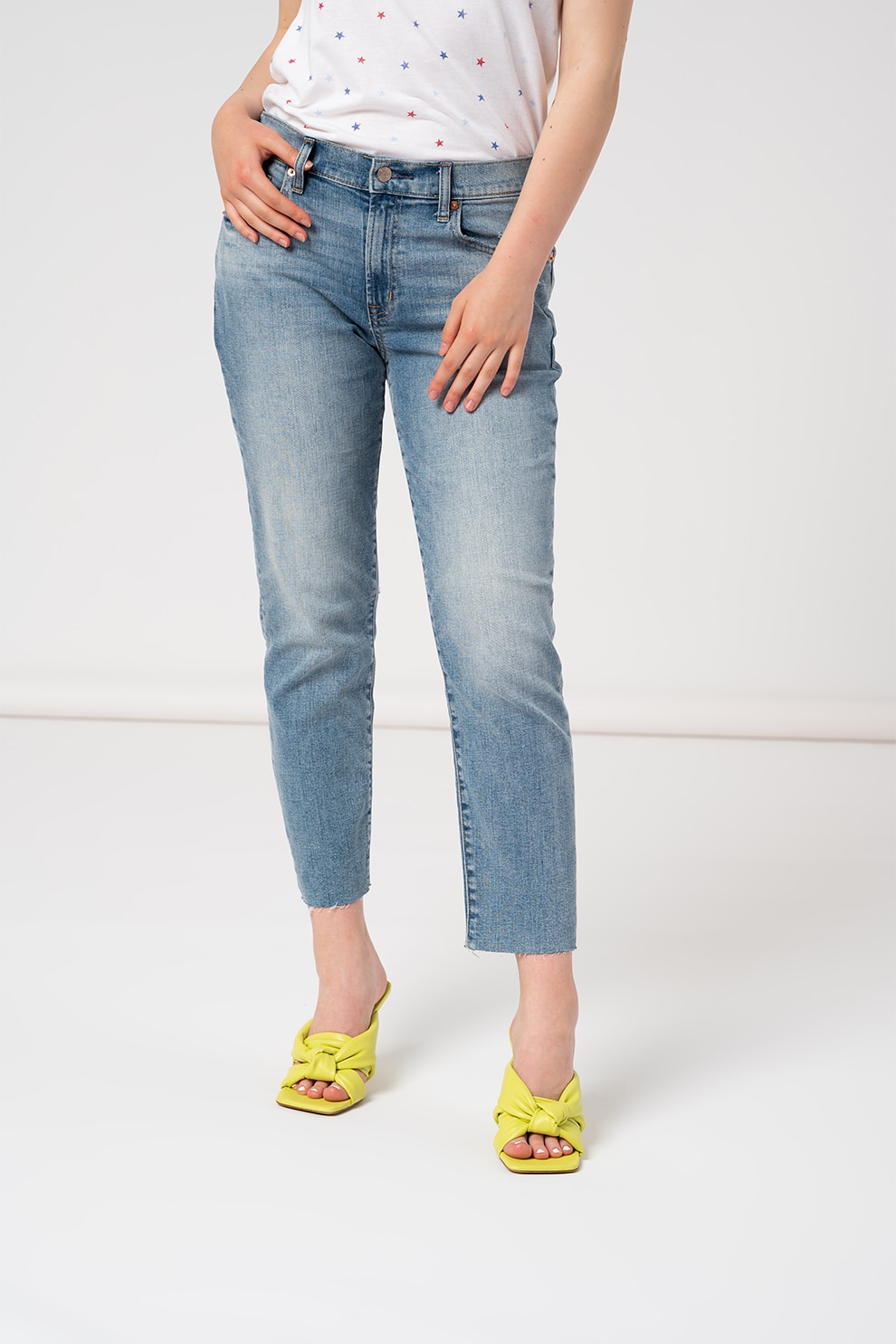 GAP, Blugi crop cu talie inalta, albastru inchis/alb