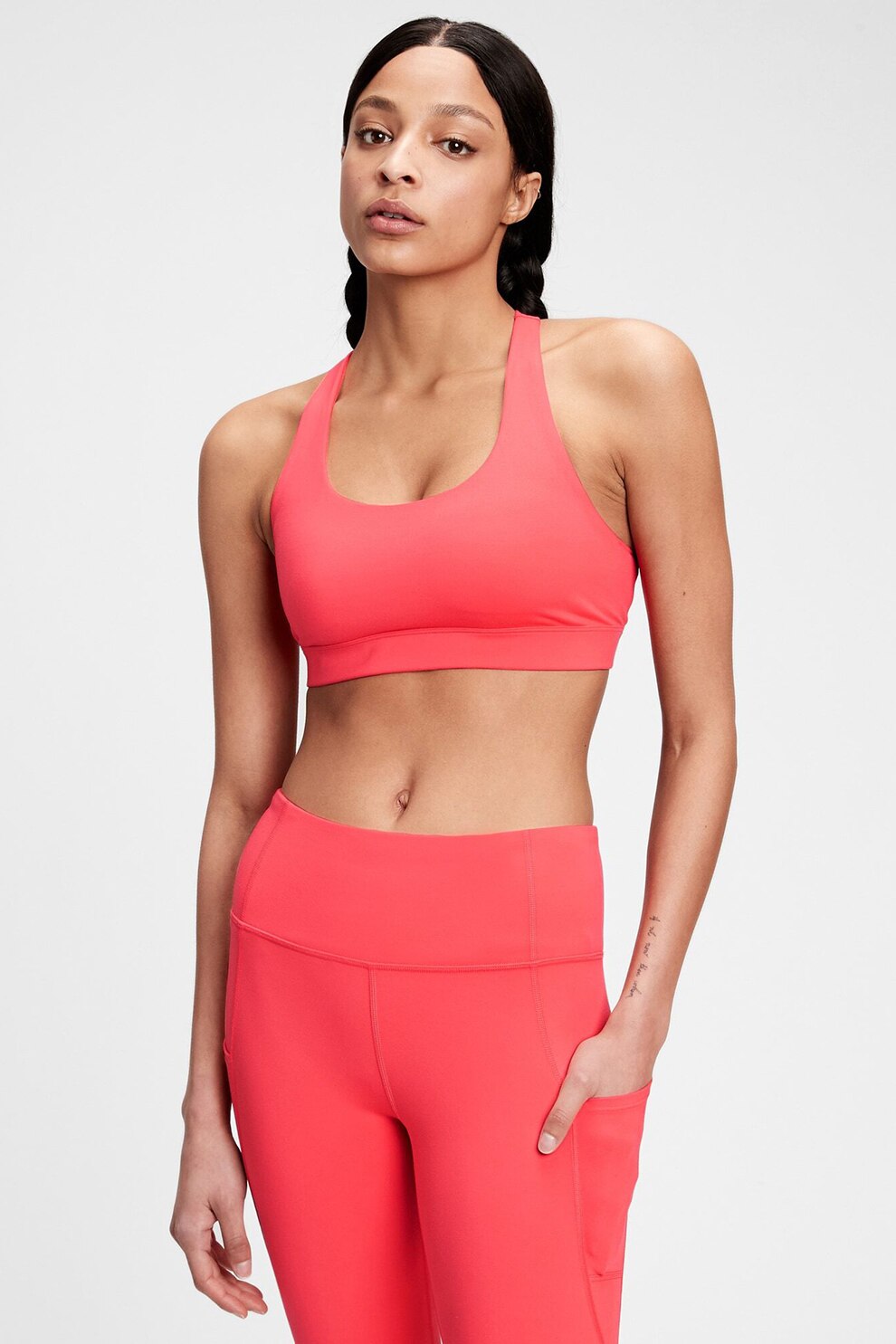 GAP, Bustiera cu bretele cu model incrucisat si imprimeu, Roz aprins