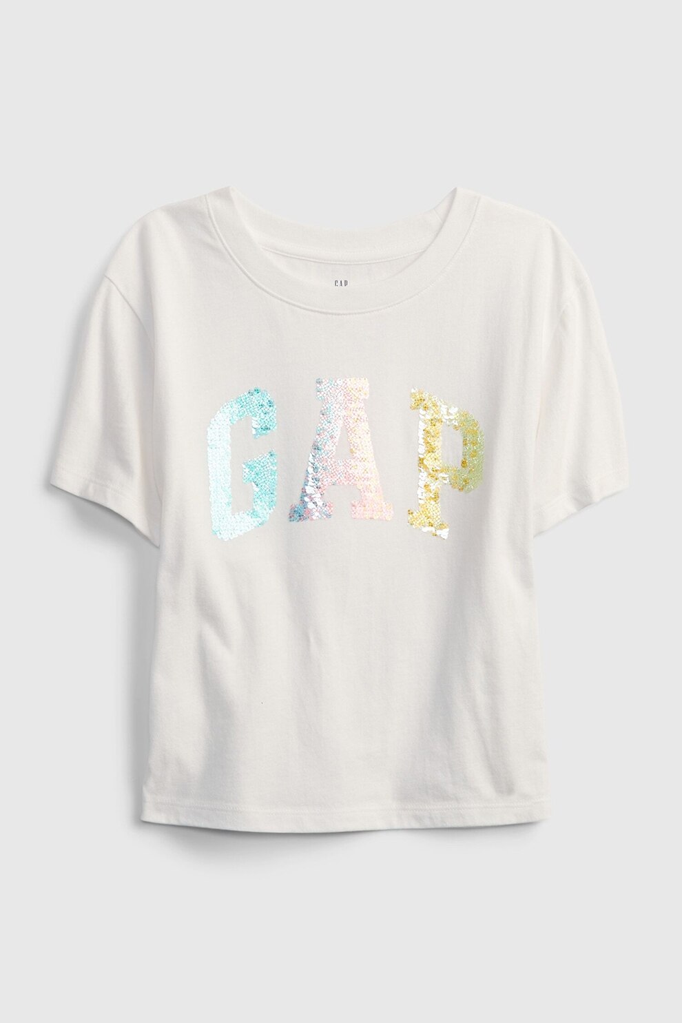 GAP, Tricou de bumbac cu aplicatii cu paiete, Alb prafuit