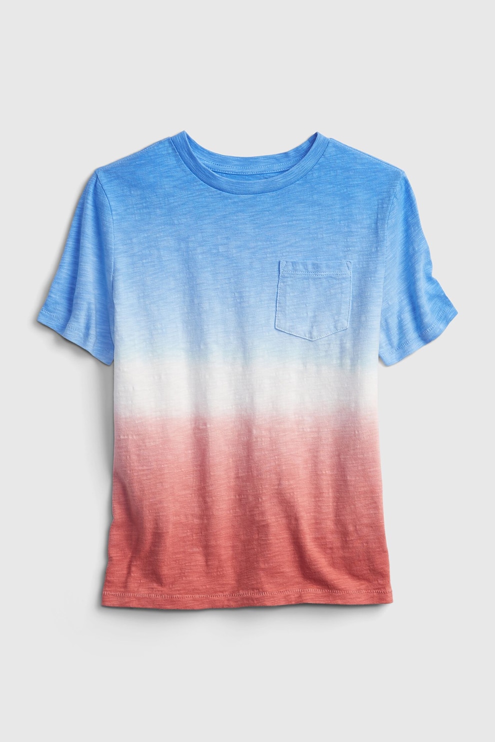 GAP, Tricou cu decolteu la baza gatului si imprimeu tie-dye, Albastru/Alb/Rosu