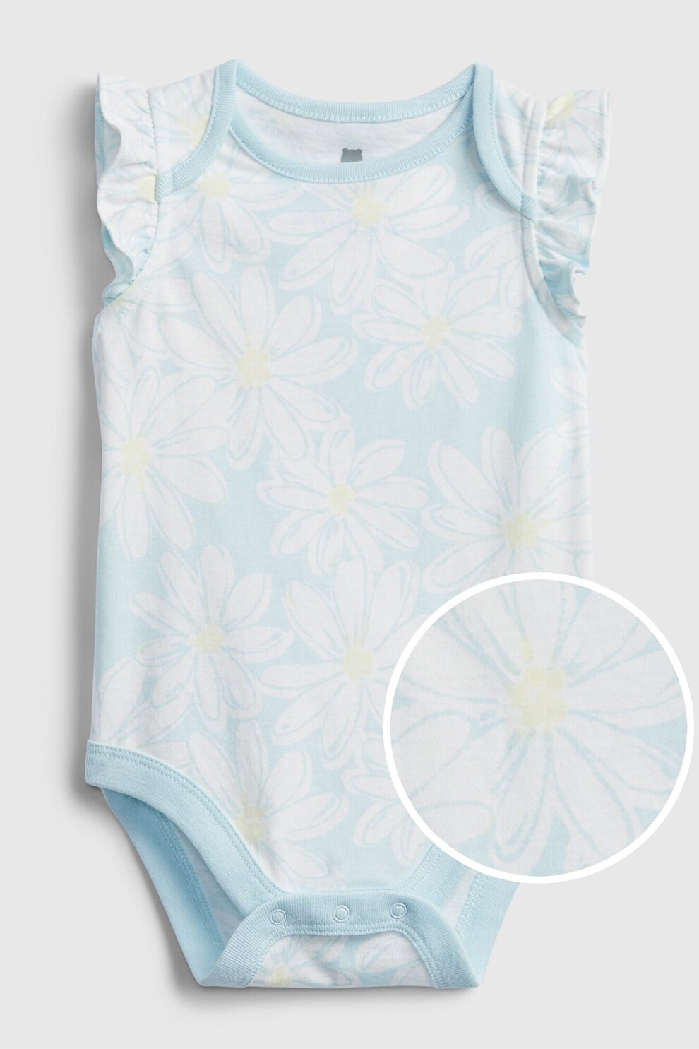 GAP, Body de bumbac organic cu imprimeu floral, Albastru pastel/Alb/Galben