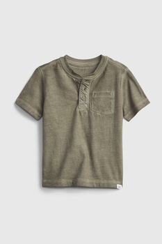 GAP, Tricou cu guler Henley si buzunar pe piept, Verde militar GAP, Tricou cu guler Henley si buzunar pe piept, Verde militar