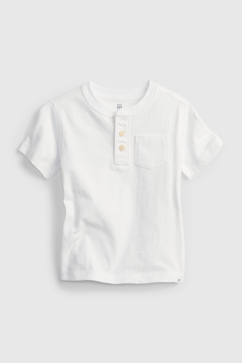 GAP, Tricou cu guler Henley si buzunar pe piept, Alb