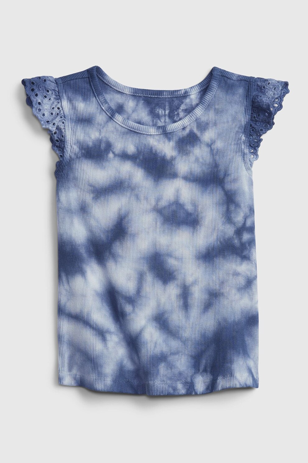 GAP, Tricou cu striatii si maneci de dantela Sangallo, Albastru