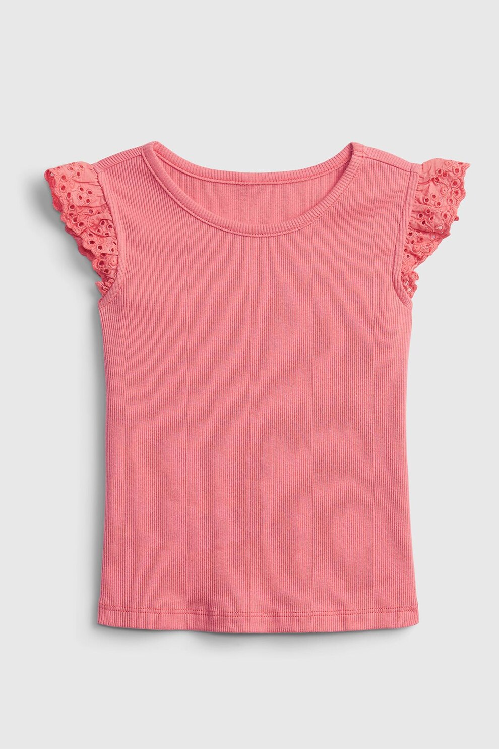 GAP, Tricou cu striatii si maneci de dantela Sangallo, Roz aprins