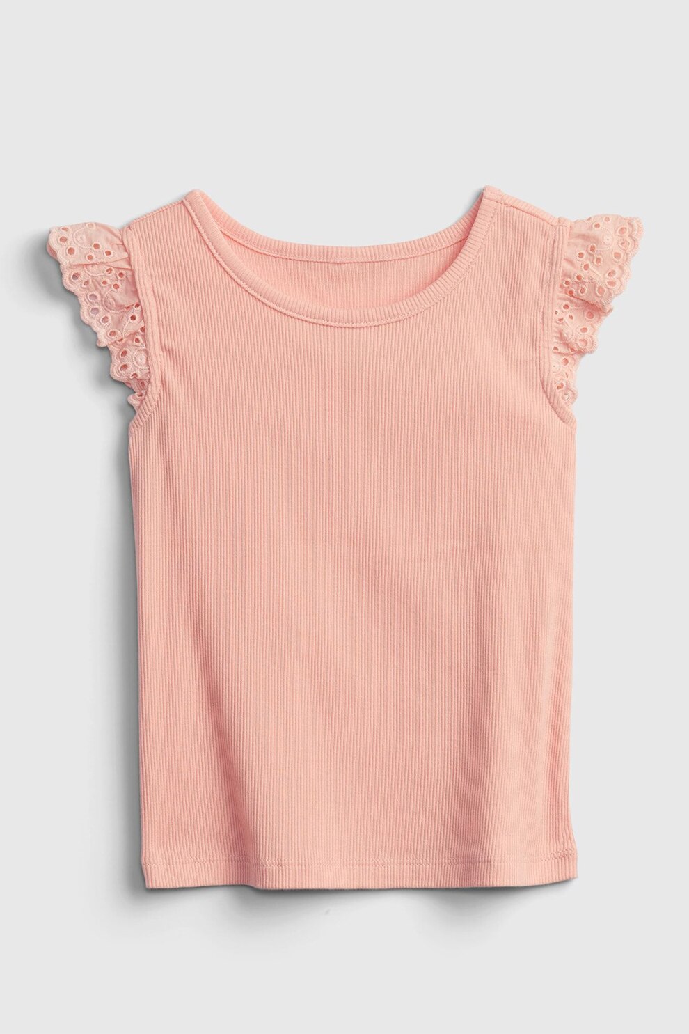 GAP, Tricou cu striatii si maneci de dantela Sangallo, Roz somon