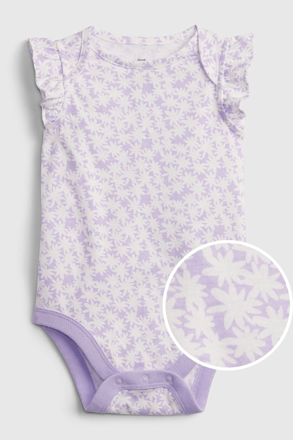 GAP, Body de bumbac organic cu imprimeu floral, Alb/Lila