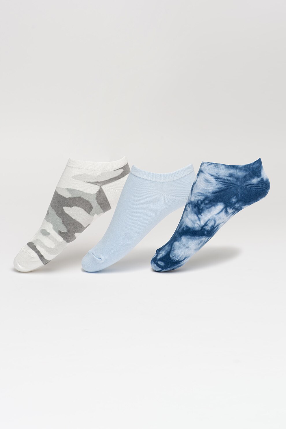 GAP, Set de sosete pana la glezna cu imprimeu - 3 perechi, Albastru pastel/Alb/Gri, One Size