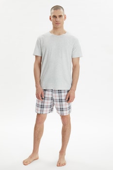 Trendyol, Pijama cu pantaloni in carouri, Gri melange/Rosu, S Trendyol, Pijama cu pantaloni in carouri, Gri melange/Rosu, S