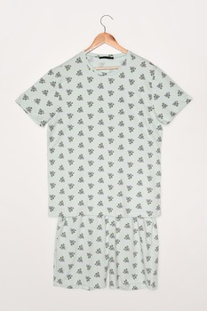 Trendyol, Pijama cu ursulet koala, Verde pal/Albastru azur Trendyol, Pijama cu ursulet koala, Verde pal/Albastru azur